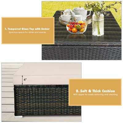 Costway 5PCS Outdoor Patio Rattan Furniture Set Sectional Conversation W/Beige Cushion 4 Costway 5PCS Outdoor Patio Rattan Furniture Set Sectional Conversation W/Beige Cushion - Image 4