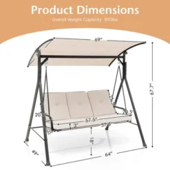 Costway 3-Person Hammock Chair Patio Porch Swing With Adjustable Canopy, Removable Cushion 11 Costway 3-Person Hammock Chair Patio Porch Swing With Adjustable Canopy, Removable Cushion -Costway GUEST 7b09836a 7acd 4953 a1c7 3dfc0c422f33