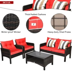 Costway 4PCS Patio Rattan Furniture Set Loveseat Sofa Coffee Table Cushioned Sofa Garden -Costway GUEST 7b211e38 d828 4ae6 9d49 6dd040499801