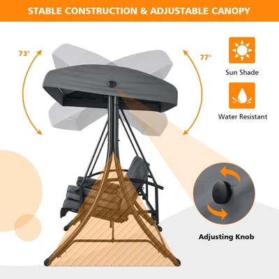 Costway Patio 3-Seat Porch Canopy Swing Converting Grey Cushion Pillow Adjust 6 Costway Patio 3-Seat Porch Canopy Swing Converting Grey Cushion Pillow Adjust - Image 6