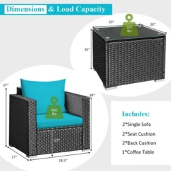 Costway 3PCS Patio Rattan Wicker Furniture Set Sofa Table W/Cushion Yard RedTurquoise NavyBlack -Costway GUEST 7b7869d0 25c0 4232 a3d7 c8794db2ea49