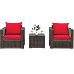 Costway 3PCS Patio Rattan Furniture Set Conversation Sofa Cushioned TurquoiseRed 19 Costway 3PCS Patio Rattan Furniture Set Conversation Sofa Cushioned TurquoiseRed -Costway GUEST 7b8b5cdd 1d69 42ed a2c4 31d0dd11b718