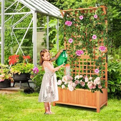 Costway Raised Garden Bed Planter Box Climbing Plants Container With Trellis &Hanging Roof 3 Costway Raised Garden Bed Planter Box Climbing Plants Container With Trellis &Hanging Roof - Image 3