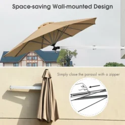 Costway 8ft Wall-Mounted Umbrella Telescopic Folding Tilt Sun Shade TanTurquoise -Costway GUEST 7c272d0e 63c1 49aa bb20 4e8177a31c5b