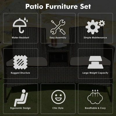 Costway Patented Patio Rattan Chat Set Loveseat Sofa Table Chairs Conversation Cushioned 7 Costway Patented Patio Rattan Chat Set Loveseat Sofa Table Chairs Conversation Cushioned - Image 7
