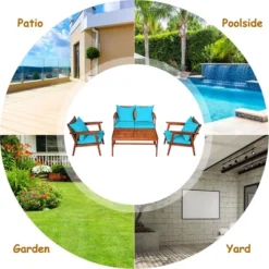 Costway 8PCS Patio Rattan Furniture Set Acacia Wood Frame Cushioned Sofa Chair Turquoise -Costway GUEST 7c41467f e187 4507 9b2b f5079272d007