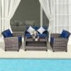 Costway 4 PCS/8PCS Patio Rattan Furniture Set Coffee Table Cushioned Sofa Garden Lawn Navy