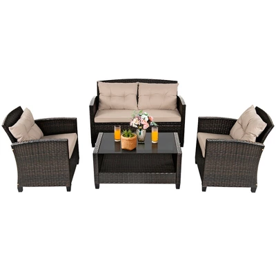 Costway 8pcs Patio Rattan Conversation Set Cushioned Outdoor Furniture Set 4 Costway 8pcs Patio Rattan Conversation Set Cushioned Outdoor Furniture Set - Image 4