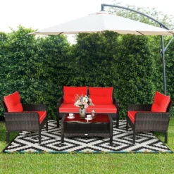 Costway 4PCS Patio Rattan Furniture Set Loveseat Sofa Coffee Table Cushioned Sofa Garden -Costway GUEST 7ca07963 229e 42a3 9d87 5b6335c9b82e
