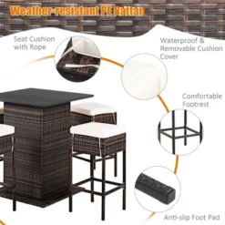 Costway Patio 5PCS Rattan Bar Table Stool Set Hidden Storage Shelf Cushioned -Costway GUEST 7cb5bc75 c31d 48de 887b f4a391dd9b76