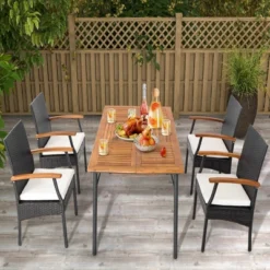 Costway Patio PE Wicker Chairs Acacia Wood Armrests With Soft Zippered Cushion Balcony -Costway GUEST 7cd143c5 4ea7 4e3b ba3c d4b792a7b04d