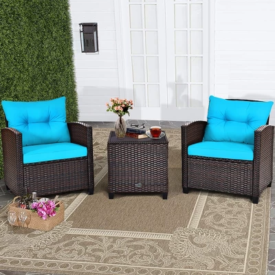 Costway 3PCS Patio Rattan Furniture Set Cushioned Conversation Set Sofa 15 Costway 3PCS Patio Rattan Furniture Set Cushioned Conversation Set Sofa - Image 15