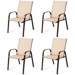 Costway 4PCS Patio Chairs Garden Deck Yard With Armrest Brown/Beige/Gray -Costway GUEST 7cfbc331 465d 498a 9aba 1af76bf90243