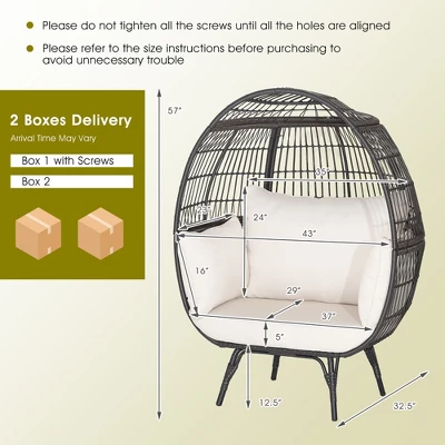 Costway Patio Oversized Rattan Wicker Egg Chair Lounge Basket 4 Cushion Indoor & Outdoor 2 Costway Patio Oversized Rattan Wicker Egg Chair Lounge Basket 4 Cushion Indoor & Outdoor - Image 2