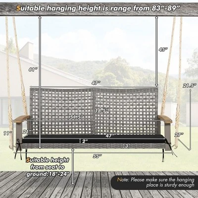 Costway 2-Person Patio Wicker Hanging Swing Chair Loveseat Cushion Porch RedBlack 3 Costway 2-Person Patio Wicker Hanging Swing Chair Loveseat Cushion Porch RedBlack - Image 3