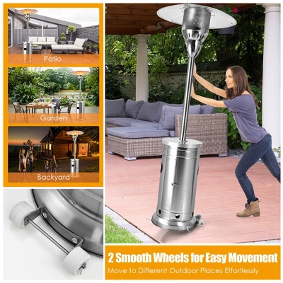 Costway 48,000 BTU Patio Propane Heater Stainless Steel W/Table & Wheels 3 Costway 48,000 BTU Patio Propane Heater Stainless Steel W/Table & Wheels - Image 3