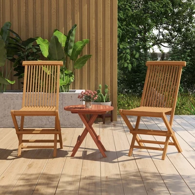 Costway 2 PCS Patio Folding Chair Teak High Back Dining Slatted Seat Portable Outdoor 3 Costway 2 PCS Patio Folding Chair Teak High Back Dining Slatted Seat Portable Outdoor - Image 3