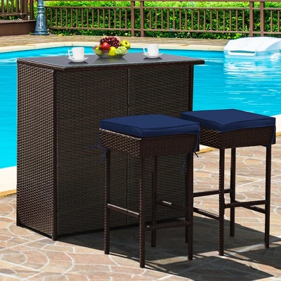 Costway Patio 3PCS Rattan Bar Table Stool Set Cushioned Chairs With Cover 11 Costway Patio 3PCS Rattan Bar Table Stool Set Cushioned Chairs With Cover - Image 11