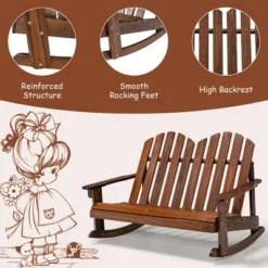 Costway 2 Person Kid Adirondack Rocking Chair Outdoor Backrest Armrest Solid Wood Coffee/White -Costway GUEST 7e2301bf 7495 4289 a146 1ce136aaa723