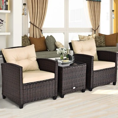 Costway 3PCS Patio Rattan Furniture Set Cushioned Conversation Set Sofa 4 Costway 3PCS Patio Rattan Furniture Set Cushioned Conversation Set Sofa - Image 4