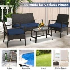 Costway 4PCS Patio Rattan Wicker Furniture Set Cushioned Sofa Armrest Coffee Table Navy 14 Costway 4PCS Patio Rattan Wicker Furniture Set Cushioned Sofa Armrest Coffee Table Navy -Costway GUEST 7e5d9531 eb26 47bf 95b5 d50871349e4a