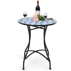 Costway 28.5'' Patio Round Mosaic Bistro Table Plant Stand Blue Flower Pattern 8 Costway 28.5'' Patio Round Mosaic Bistro Table Plant Stand Blue Flower Pattern -Costway GUEST 7ecdfe41 1801 411c 93d1 bf0ded3085d2