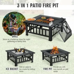 Costway 32'' 3 In 1 Outdoor Square Fire Pit Table W/ BBQ Grill, Rain Cover For Camping 13 Costway 32'' 3 In 1 Outdoor Square Fire Pit Table W/ BBQ Grill, Rain Cover For Camping -Costway GUEST 7fca0573 b47e 433c 9fec 2e95530996d2