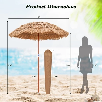 Costway Patio 6FT Tropical Thatched Tiki Beach Umbrella Portable Outdoor Market Tilt 2 Costway Patio 6FT Tropical Thatched Tiki Beach Umbrella Portable Outdoor Market Tilt - Image 2