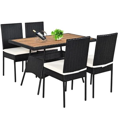 Costway 5 PCS Patio Rattan Furniture Set Wood Top Table Cushioned Chairs Garden Yard Deck 7 Costway 5 PCS Patio Rattan Furniture Set Wood Top Table Cushioned Chairs Garden Yard Deck - Image 7