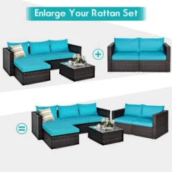 Costway 4PCS Patio Rattan Corner Sofa With Blue Cushion -Costway GUEST 80344ea7 3a66 4f76 a92f 3cd805dce95a