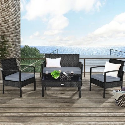 Costway 8PCS Patio Rattan Furniture Set Garden Deck 1 Costway 8PCS Patio Rattan Furniture Set Garden Deck