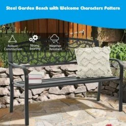 Costway Garden Bench Park Yard Outdoor Furniture Steel Frame Porch Path Loveseat Black -Costway GUEST 8060f789 1e4d 42ed b1bf d2c49cc2840f