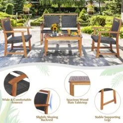 Costway 4 PCS Patio Rattan Furniture Set Acacia Wood Frame Sofa Loveseat Garden -Costway GUEST 8068ad2f e2fc 447c 899e 340c19e2b9c2