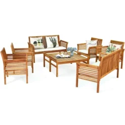 Costway 8 PCS Outdoor Acacia Wood Sofa Furniture Set Cushioned Chair Coffee Table Garden -Costway GUEST 809efb7b 8fe9 4910 a4ec 58ace033594f