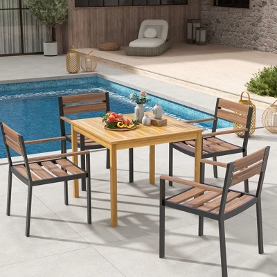 Costway Patio Dining Table Acacia Wood Square Outdoor Bistro With 1.9'' Umbrella Hole Yard 1 Costway Patio Dining Table Acacia Wood Square Outdoor Bistro With 1.9'' Umbrella Hole Yard