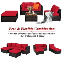 Costway 5PCS Patio Rattan Furniture Set Sectional Conversation Set Ottoman Table Red -Costway GUEST 8106c4b1 66f2 49eb 8702 43c598bcbc25