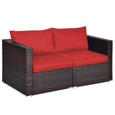 Costway 2PCS Patio Rattan Corner Sofa Sectional Furniture Set Black Cushion BlackRed 7 Costway 2PCS Patio Rattan Corner Sofa Sectional Furniture Set Black Cushion BlackRed - Image 7