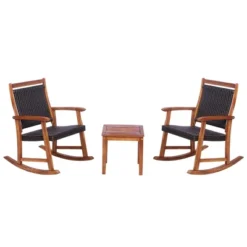 Costway 3PCS Patio Rattan Rocking Chair Bistro Set Acacia Wood Frame Armrest -Costway GUEST 812e25b6 f96a 4c1a 99b8 9d2665bdfc97