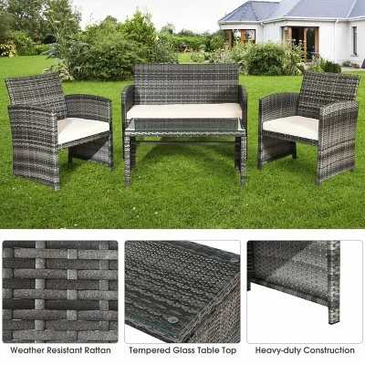 Costway 4PCS Rattan Patio Furniture Set Garden Sofa Cushioned Seat Mix Gray Wicker 4 Costway 4PCS Rattan Patio Furniture Set Garden Sofa Cushioned Seat Mix Gray Wicker - Image 4