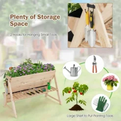 Costway 3 Tier Wooden Vertical Raised Garden Bed W/Storage Shelf, Side Hook & Liners -Costway GUEST 81a7866e a712 4e97 8f31 c6e8eccaf8ad