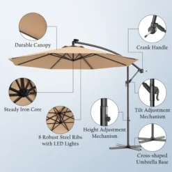 Costway 10' Hanging Solar LED Umbrella Patio Sun Shade Offset Market W/Base Beige -Costway GUEST 81d41698 35bb 4482 ae6b 969cae35df4e