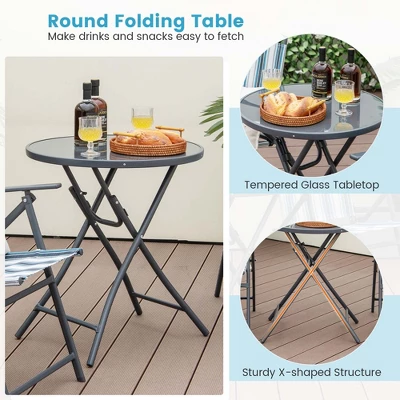 Costway 3pcs Patio Folding Dining Table Chair Set Heavy-Duty Metal Portable Outdoor 7 Costway 3pcs Patio Folding Dining Table Chair Set Heavy-Duty Metal Portable Outdoor - Image 7
