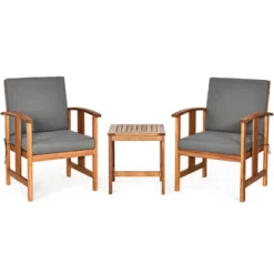 Costway 3PCS Solid Wood Patio Furniture Set Table&Chairs Grey Cushion -Costway GUEST 81f4fa08 cb3d 4277 8474 2f5f7ad91117