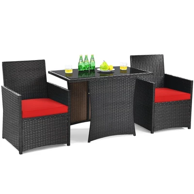 Costway 3PCS Patio Rattan Furniture Set Cushion Sofa Armrest Garden Deck 2 Costway 3PCS Patio Rattan Furniture Set Cushion Sofa Armrest Garden Deck - Image 2