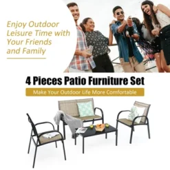 Costway 4 PCS Patio Furniture Set Sofa Coffee Table Steel Frame Garden Brown -Costway GUEST 827dbefa 122c 44de b7c1 d88c18a3190c