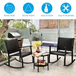 Costway 3PCS Patio Rattan Rocking Chair Bistro Set Coffee Table Storage Shelf -Costway GUEST 828edfe1 74b2 478c a241 d35542648c0a