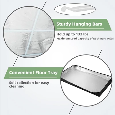 Costway 36''x20''x63'' Mylar Hydroponic Grow Tent W/Observation Window & Floor Tray GrayBlack 6 Costway 36''x20''x63'' Mylar Hydroponic Grow Tent W/Observation Window & Floor Tray GrayBlack - Image 6