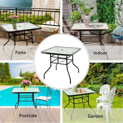 Costway 32'' Patio Square Table Tempered Glass Steel Frame Outdoor Pool Yard Garden 6 Costway 32'' Patio Square Table Tempered Glass Steel Frame Outdoor Pool Yard Garden - Image 6