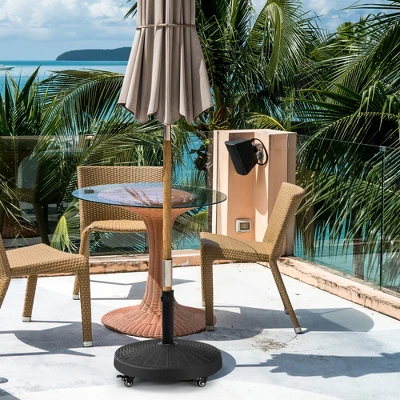 Costway 50 Lbs Round Resin Patio Umbrella Base Stand Holder W/ Lockable Wheels 1 Costway 50 Lbs Round Resin Patio Umbrella Base Stand Holder W/ Lockable Wheels