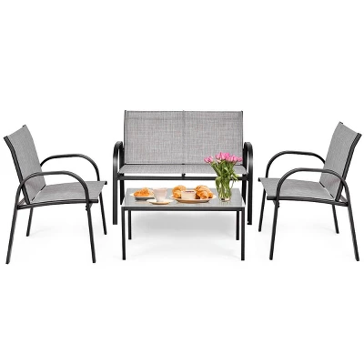 Costway 4 PCS Patio Furniture Set Sofa Coffee Table Steel Frame Garden Deck Gray 7 Costway 4 PCS Patio Furniture Set Sofa Coffee Table Steel Frame Garden Deck Gray - Image 7